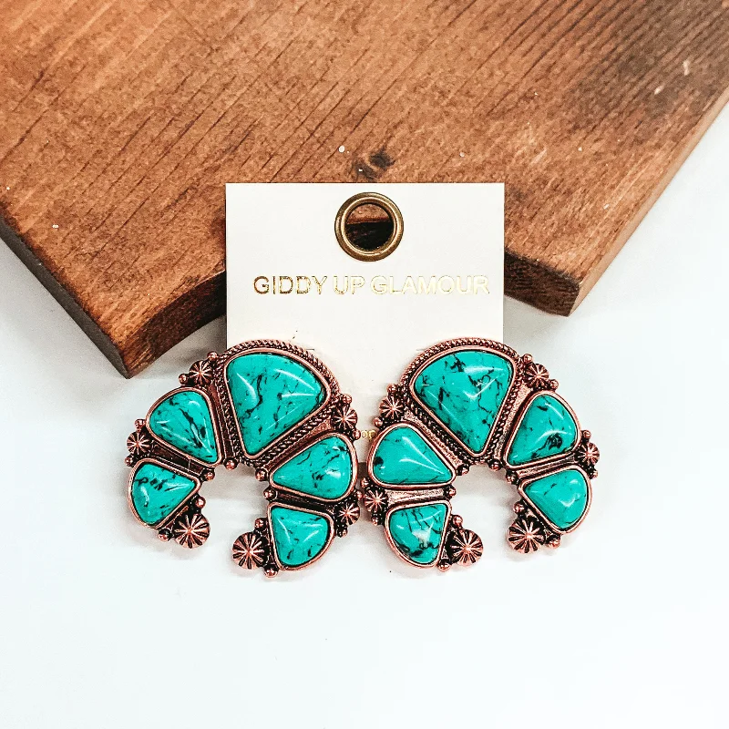 Best hoop earrings with geometric pendants for a modern, chic appeal-Large Naja Turquoise Stone Earrings in Copper Tone