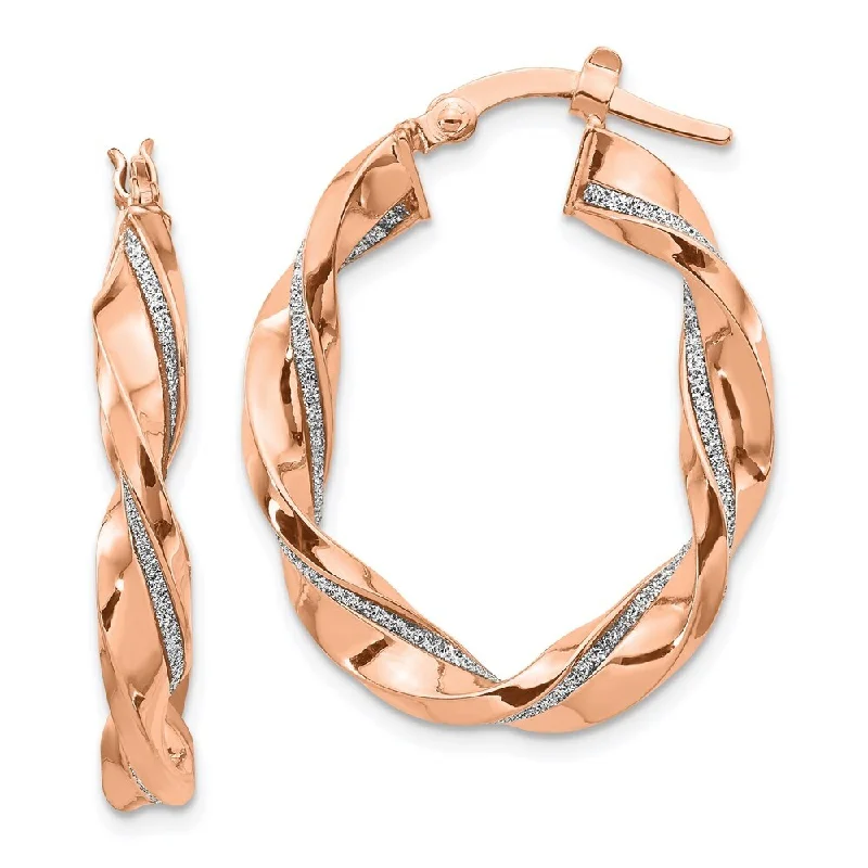 Best hoop earrings with baroque pearls for a luxurious and elegant vibe-Leslie's 14K Rose Gold Glimmer Infused Twisted Hoop Earrings (L-30 mm, W-22 mm)