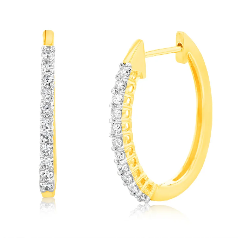 Best hoop earrings with stacked layers for a dimensional and bold look-Luminesce Lab Grown 1/2 Carat Diamond Claw Hoop Earrings in 9ct Yellow Gold