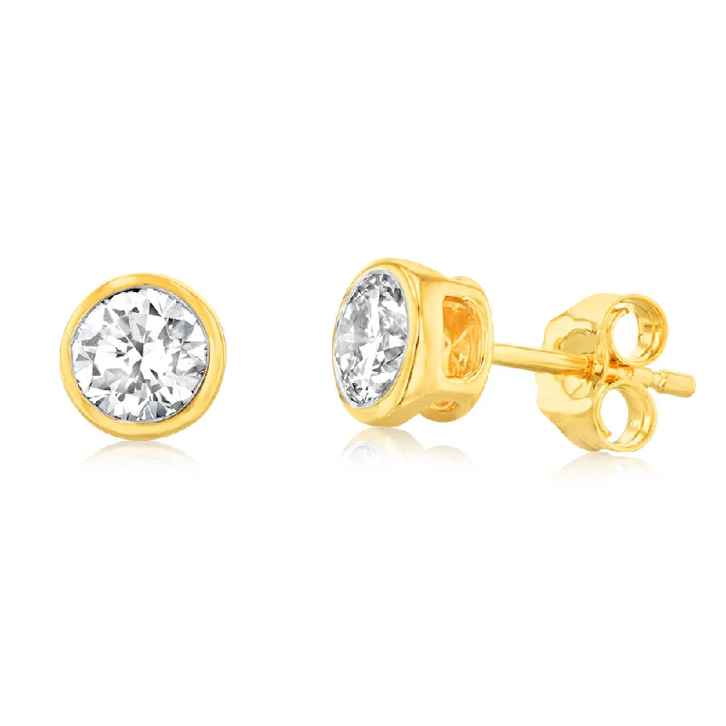 Classic hoop earrings with a thin profile for a sleek and subtle style-Luminesce Lab Grown 1 Carat Diamond Bezel Set Earrings in 9ct Yellow Gold