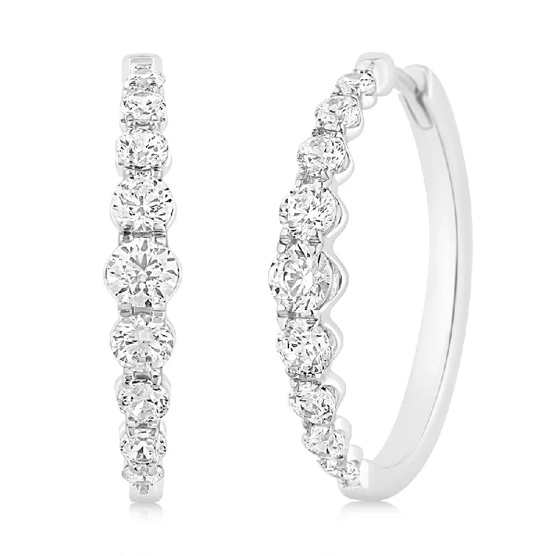 Best hoop earrings with intricate beaded details for a textured, stylish appearance-Luminesce Lab Grown 10ct White Gold Hoop Earrings in 1 Carat Diamond