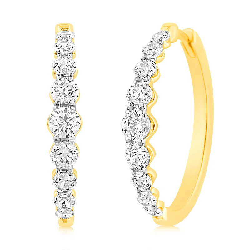 Hoop earrings with polished silver finish for a shiny, modern appeal-Luminesce Lab Grown 10ct Yellow Gold Hoop Earrings in 1 Carat Diamond