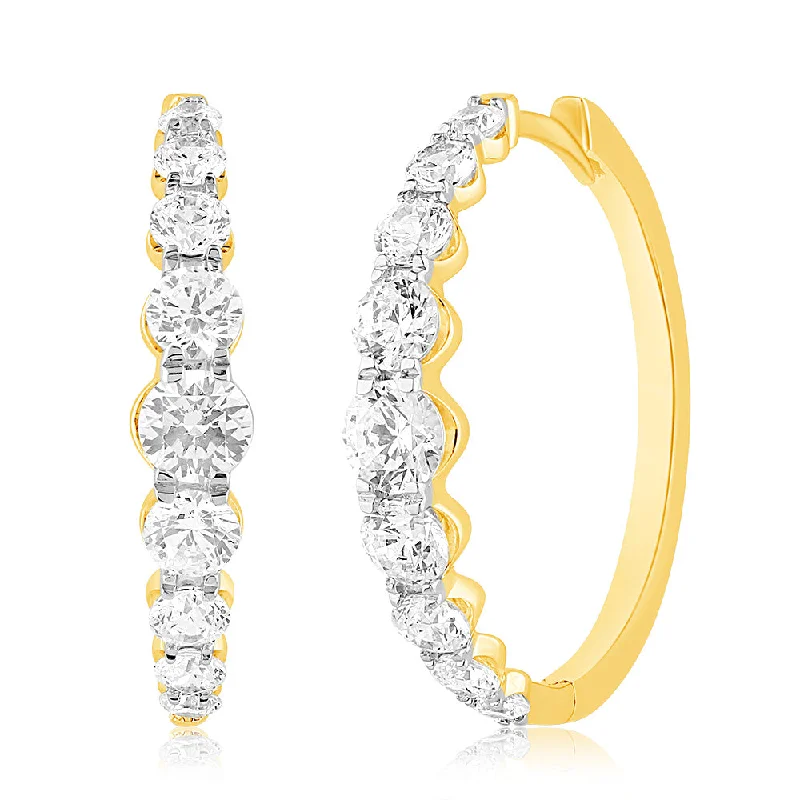 Hoop earrings with cut-out designs for a creative and lightweight effect-Luminesce Lab Grown 10ct Yellow Gold Hoop Earrings in 2 Carat Diamond