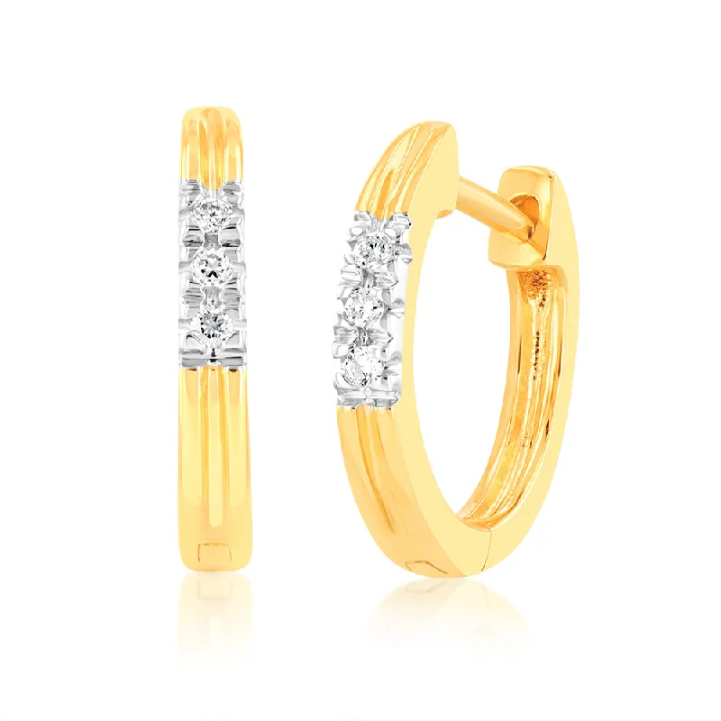 Hoop earrings with a chunky design for a bold and trendy statement-Luminesce Lab Grown 9ct Yellow Gold Hoop Earrings in 6 Diamonds