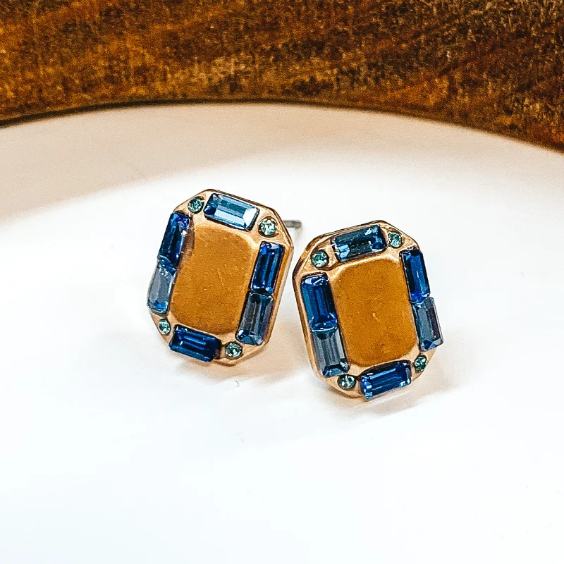 Best hoop earrings with lever-back closures for secure and easy wear-Made For Royalty Gold Rectangular Studded Earrings in Blue