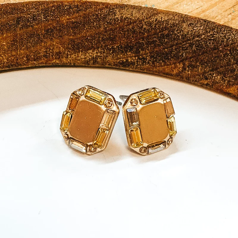 Hoop earrings with oversized designs for a bold, fashion-forward statement-Made For Royalty Gold Rectangular Studded Earrings in Yellow