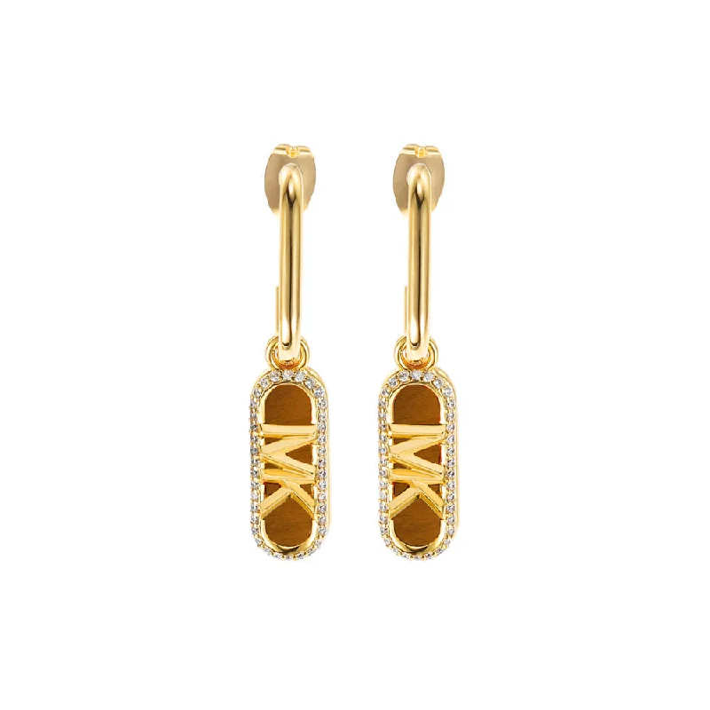 Hoop earrings with hammered textures for a boho-chic and rustic vibe-Michael Kors 14ct Yellow Gold Plated Brass Tiger's Eye Empire Charm Drop Earring