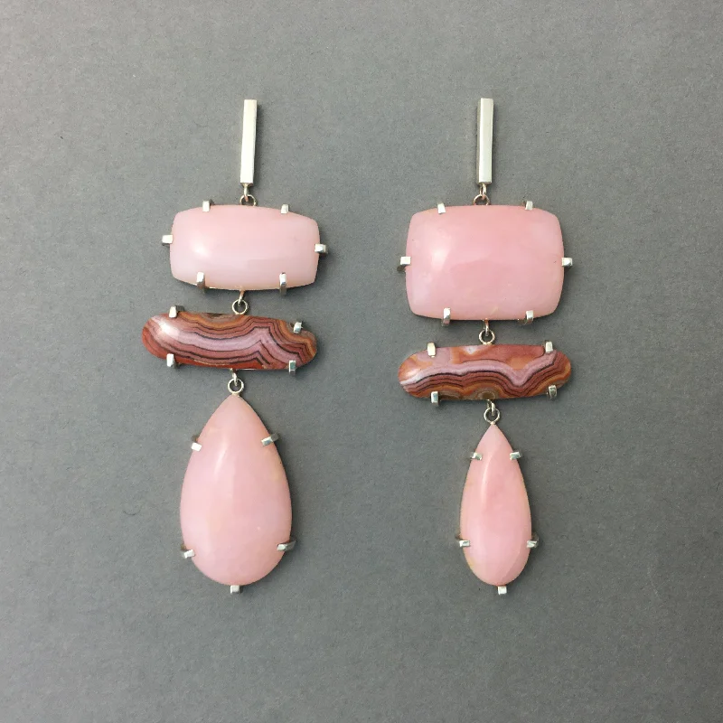 Hoop earrings with diamond-cut surfaces for added sparkle and shine-PINK OPAL & LAGUNA AGATE SILVER DROP EARRING