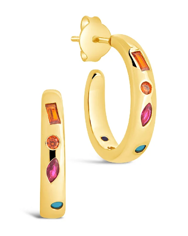 Best hoop earrings with baroque pearls for a luxurious and elegant vibe-Rainbow CZ Studded Hoop Earrings