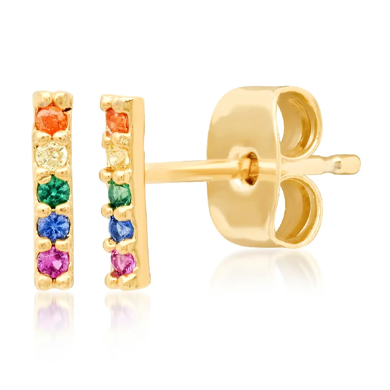 Hoop earrings with cut-out designs for a creative and lightweight effect-Rainbow Stick Stud