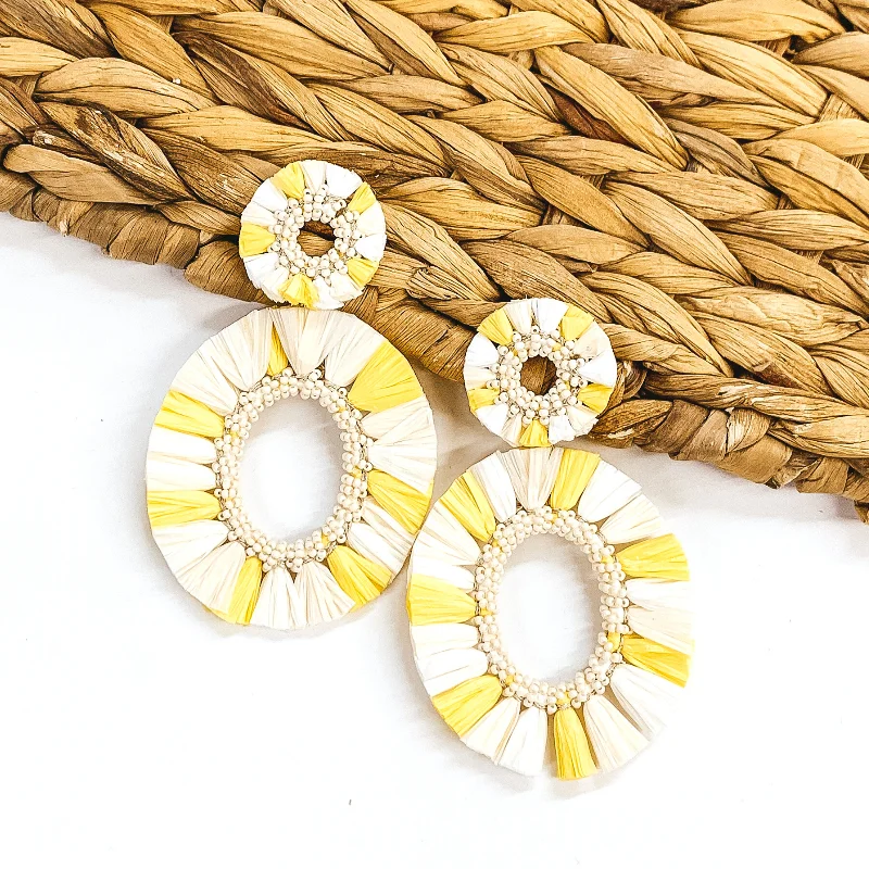 Best hoop earrings with minimalist designs for a clean and modern aesthetic-Siesta Keys Raffia Wrapped Open Oval Earrings in Ivory and Yellow