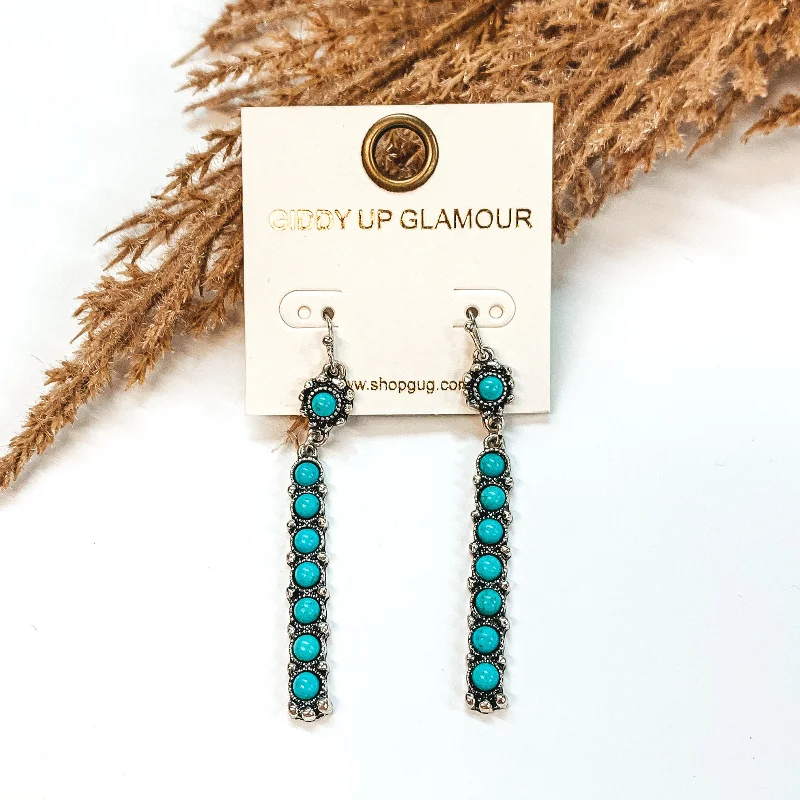 Small hoop earrings for a delicate and understated everyday wear-Silver Rectangle Bar Earrings in Turquoise