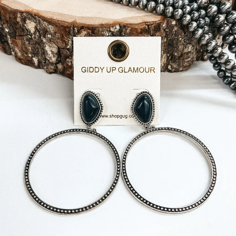 Hoop earrings with a matte black finish for a sleek, edgy vibe-Simply Charmed Circle Drop and Asymmetrical Stone Post Silver Earrings in Black