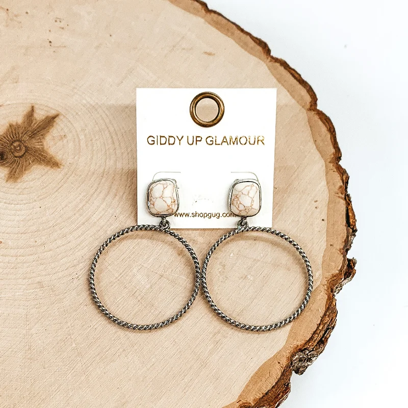 Best hoop earrings with detachable studs for a versatile and adjustable accessory-Soulful Look Circle Drop and Stone Post Silver Earrings in Ivory