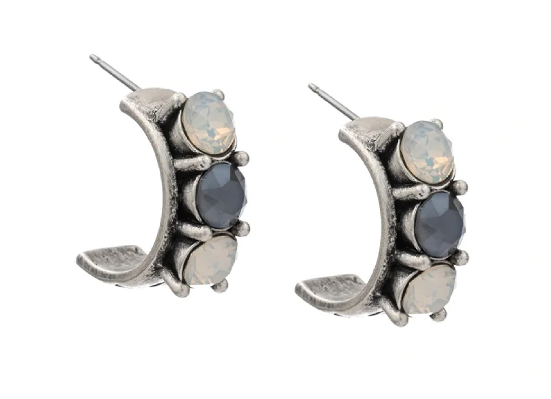 Best hoop earrings with tribal designs for a cultural and exotic aesthetic-Sterling Clad Austrian Crystal Huggie - Silverite