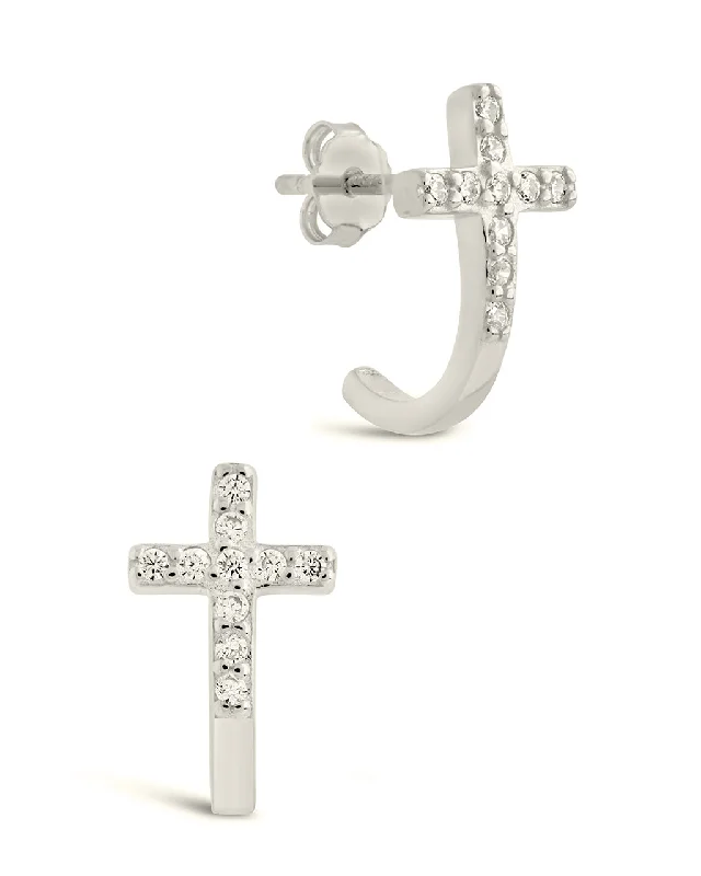 Best hoop earrings with snake-inspired designs for an edgy and fierce vibe-Sterling Silver CZ Cross Huggie Hoop Earrings