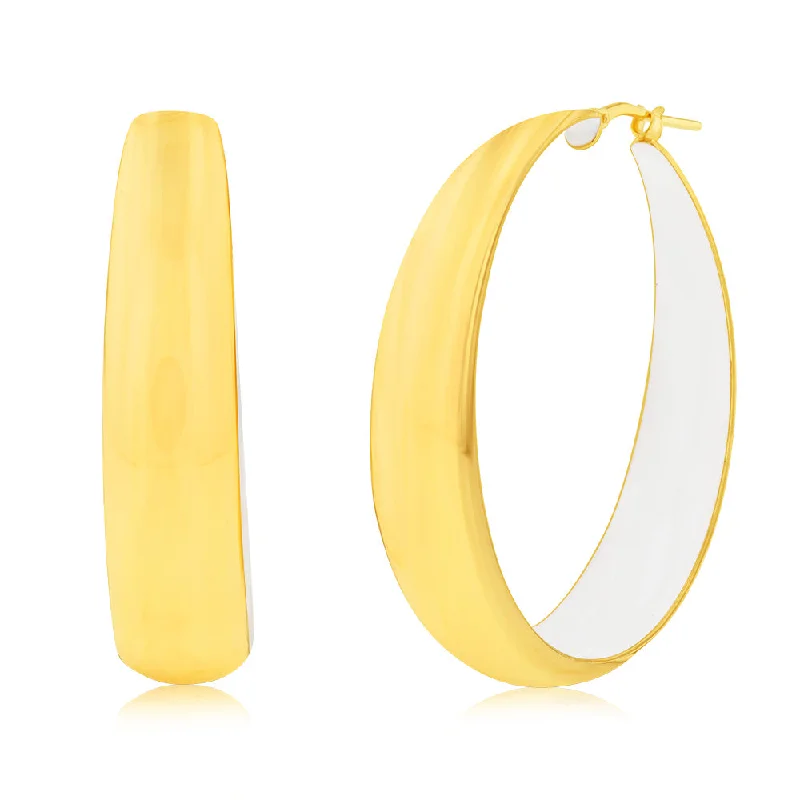 Best hoop earrings with floral designs for a feminine and delicate look-Sterling Silver Gold Plated White Enamel Inside 40mm Hoop Earrings