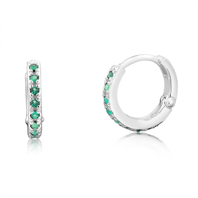 Hoop earrings with dangling charms for a playful and fun look-Sterling Silver Green Cubic Zirconia Sleeper Earrings