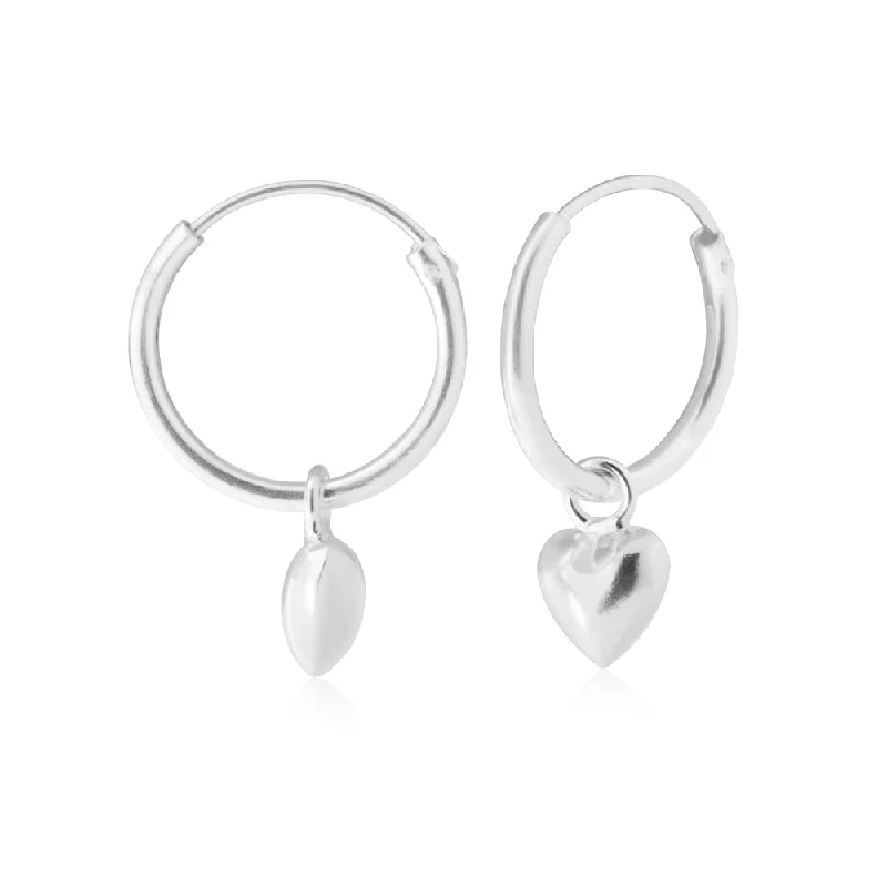 Hoop earrings with twisted metal designs for a dynamic and modern style-Sterling Silver Heart Drop Hoop Earrings