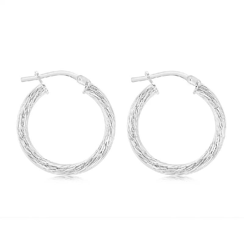 Best hoop earrings with geometric pendants for a modern, chic appeal-Sterling Silver Patterned 15mm Hoop Earrings