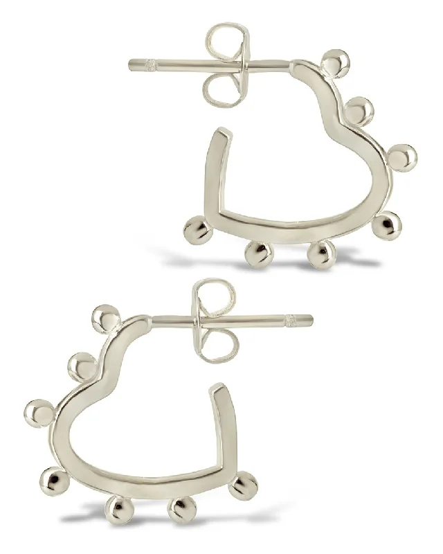 Hoop earrings with multi-tone finishes for a colorful and layered effect-Sterling Silver Studded Heart Hoop Earrings