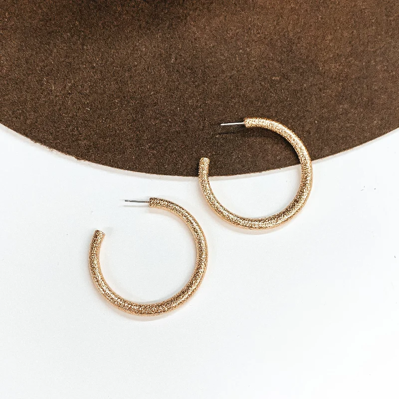 Best hoop earrings with blackened metal for an edgy and bold appearance-Textured Large Sized Hoop Earrings in Gold