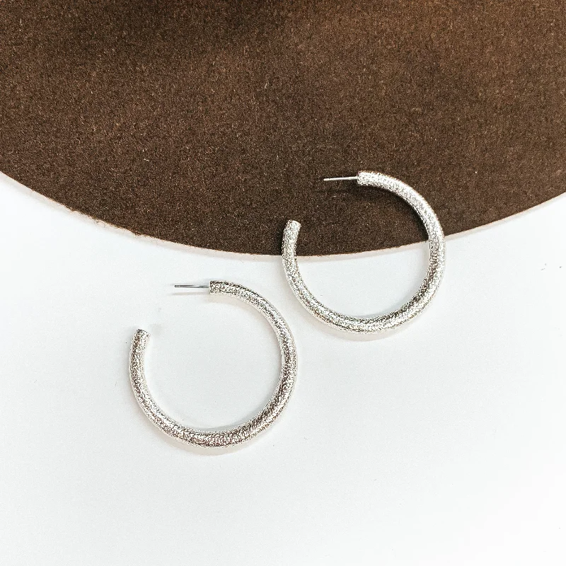 Best hoop earrings with vintage-style detailing for a nostalgic and timeless look-Textured Large Sized Hoop Earrings in Silver