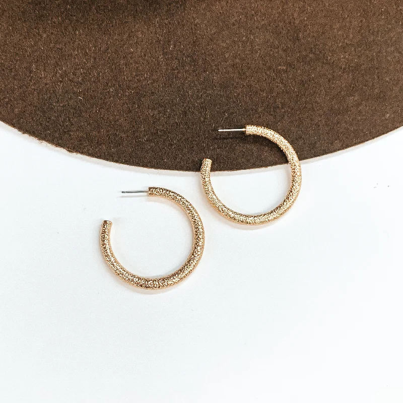 Best hoop earrings with custom engravings for a personalized and meaningful gift-Textured Medium Sized Hoop Earrings in Gold