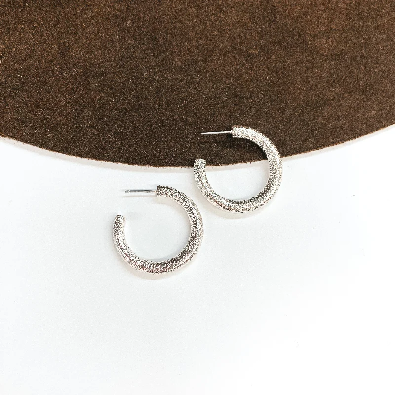 Hoop earrings with polished metal for a shiny and high-quality finish-Textured Small Sized Hoop Earrings in Silver