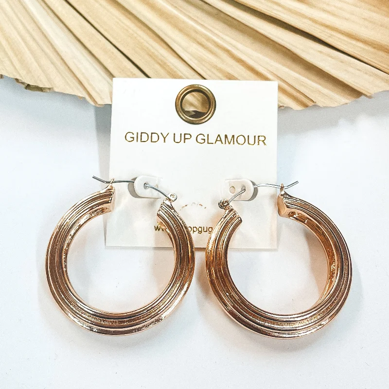 Best hoop earrings with marbled designs for a trendy and artistic effect-Night In The City Thick Textured Lined Hoops in Gold