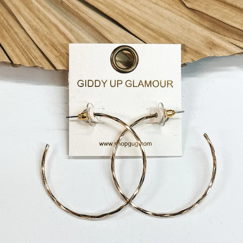 Best hoop earrings with matching bracelets for a coordinated jewelry set-Thin Hammered Hoop Earrings in Gold