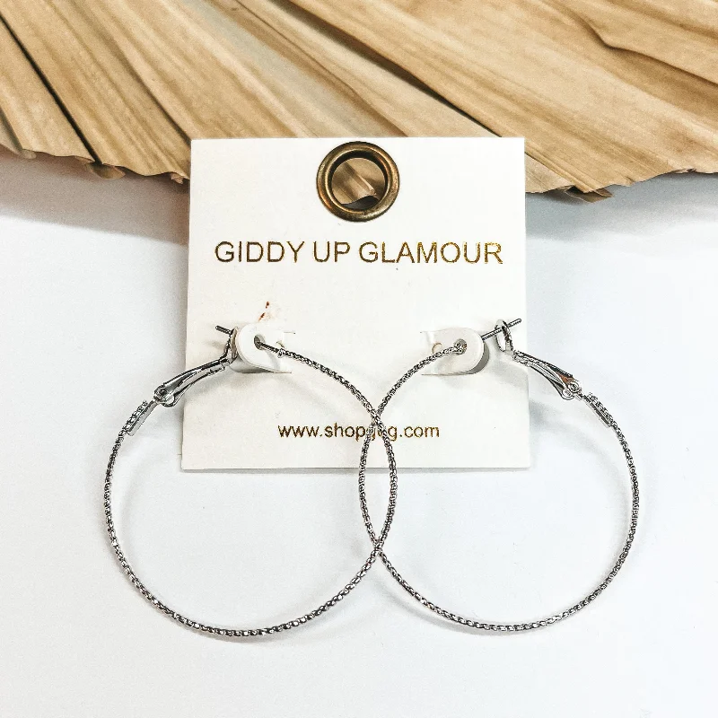 Best hoop earrings with minimal embellishments for a sleek and modern look-1.5 Inch Thin Wired Rope Textured Hoop Earrings in Silver