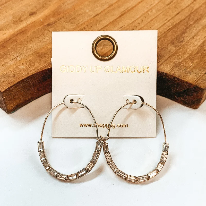 Medium hoop earrings for an everyday look with the perfect balance of style-Treasured Forever Gold Oval Hoop Earrings in Clear