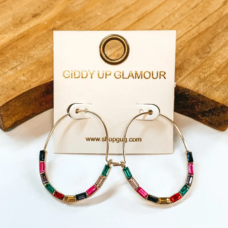 Best hoop earrings with gold-plated finishes for an affordable luxury vibe-Treasured Forever Gold Oval Hoop Earrings in Multicolor