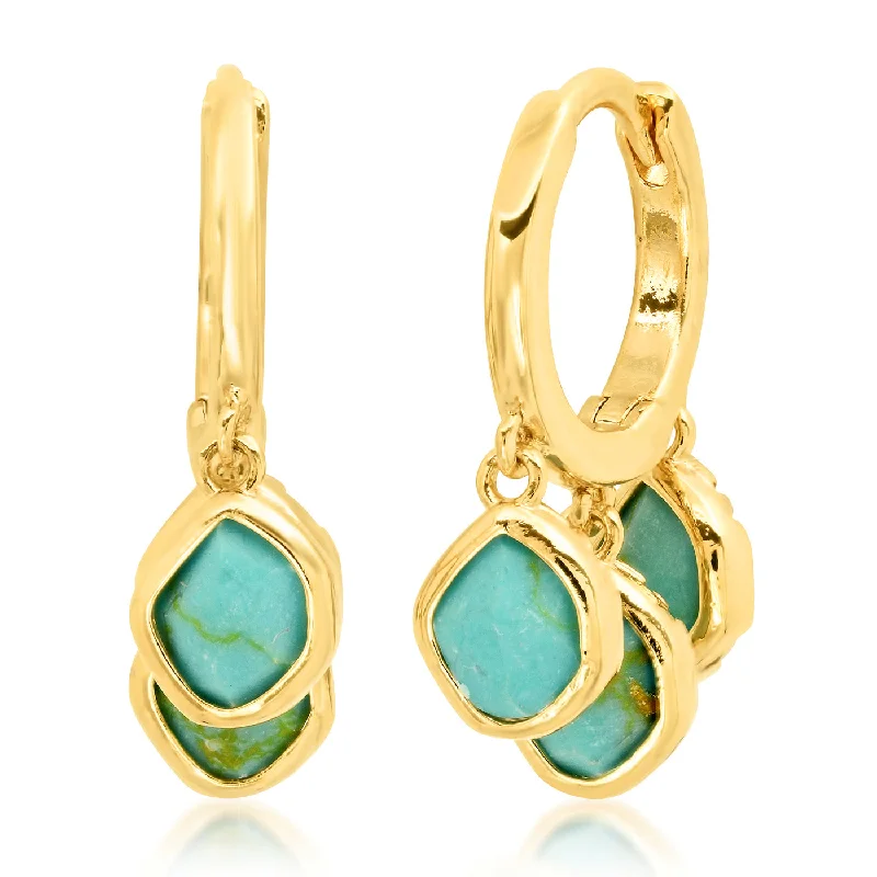 Hoop earrings with multi-tone finishes for a colorful and layered effect-Turquoise Dangle Huggie