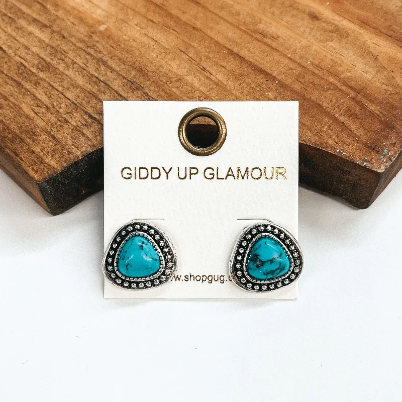 Best hoop earrings with minimal embellishments for a sleek and modern look-Western Silver Tone Triangular Faux Stone Post Earrings in Turquoise