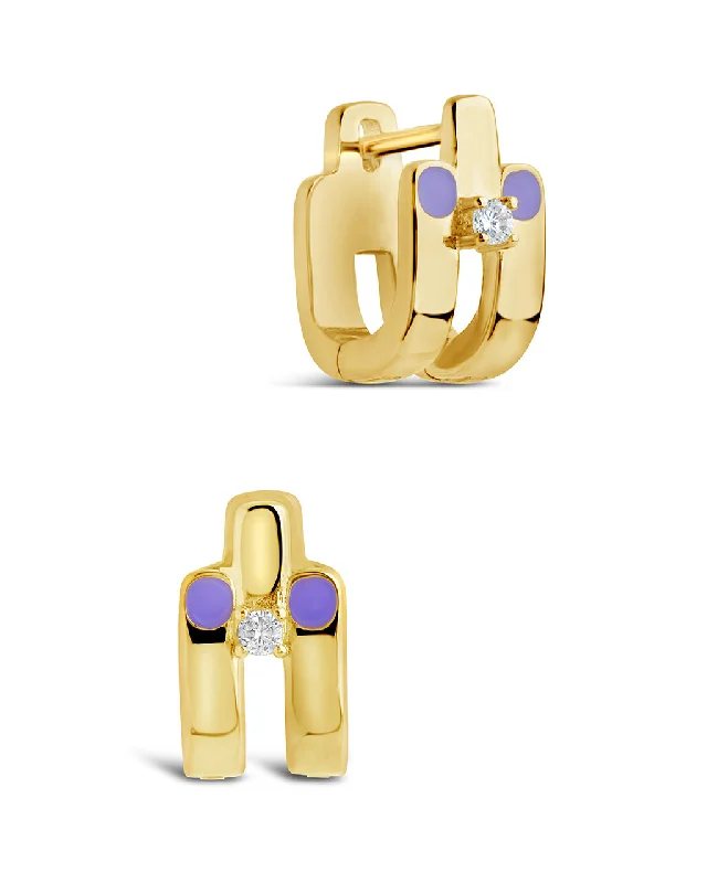 Best hoop earrings with asymmetrical designs for a fashion-forward, avant-garde look-Zella CZ & Enamel Huggie Hoop Earrings